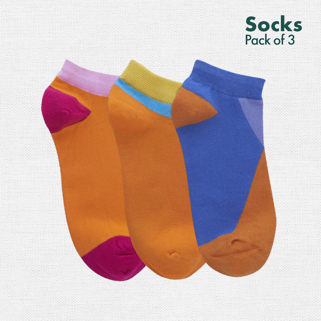 MENDEEZ Plain Ankle Socks - Pack of 3 Multi Color Men Socks