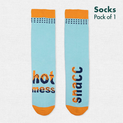 Snacc & Hotmess! Unisex Socks, 100% Organic Cotton, Crew Length, Pack of 1