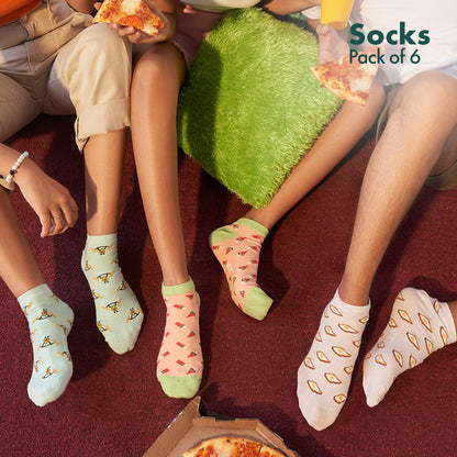 Foodgasm Series 1! + Animalholic Series 1! Unisex Socks, 100% Organic Cotton, Ankle Length, Pack of 6