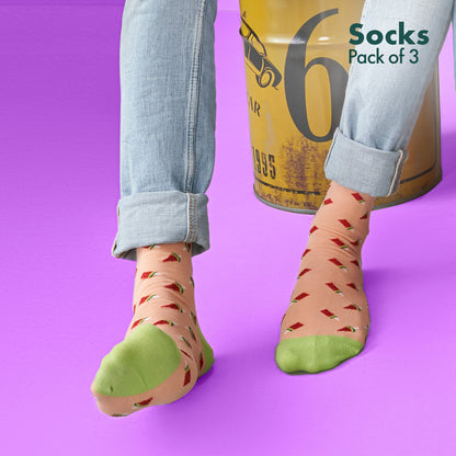 Foodgasm Series 1! Unisex Socks, 100% Organic Cotton, Crew Length, Pack of 3