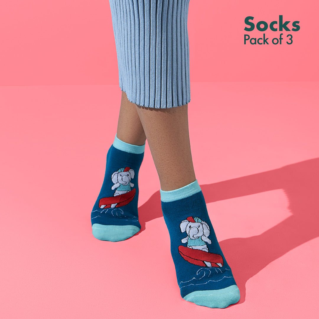Animalholic Series 1! Unisex Socks, 100% Organic Cotton, Ankle Length, Pack of 3