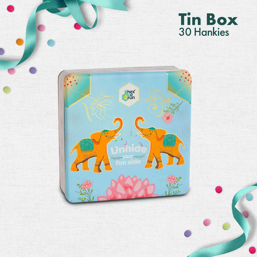 EOD! Elephant Of The Day! Tin Gift Box, Women's Hankies, 100% Organic Cotton, Box Of 30