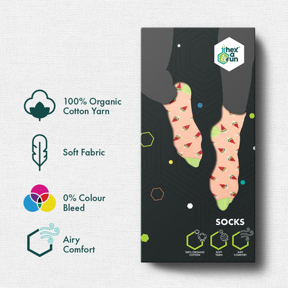 ATM! Any Time Melon! Unisex Socks, 100% Organic Cotton, Crew Length, Pack of 1