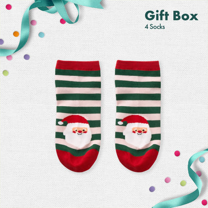 HO! HO! Merry Sox-mas! Unisex Ankle Length Socks, 100% Organic Cotton, Gift Box of 4