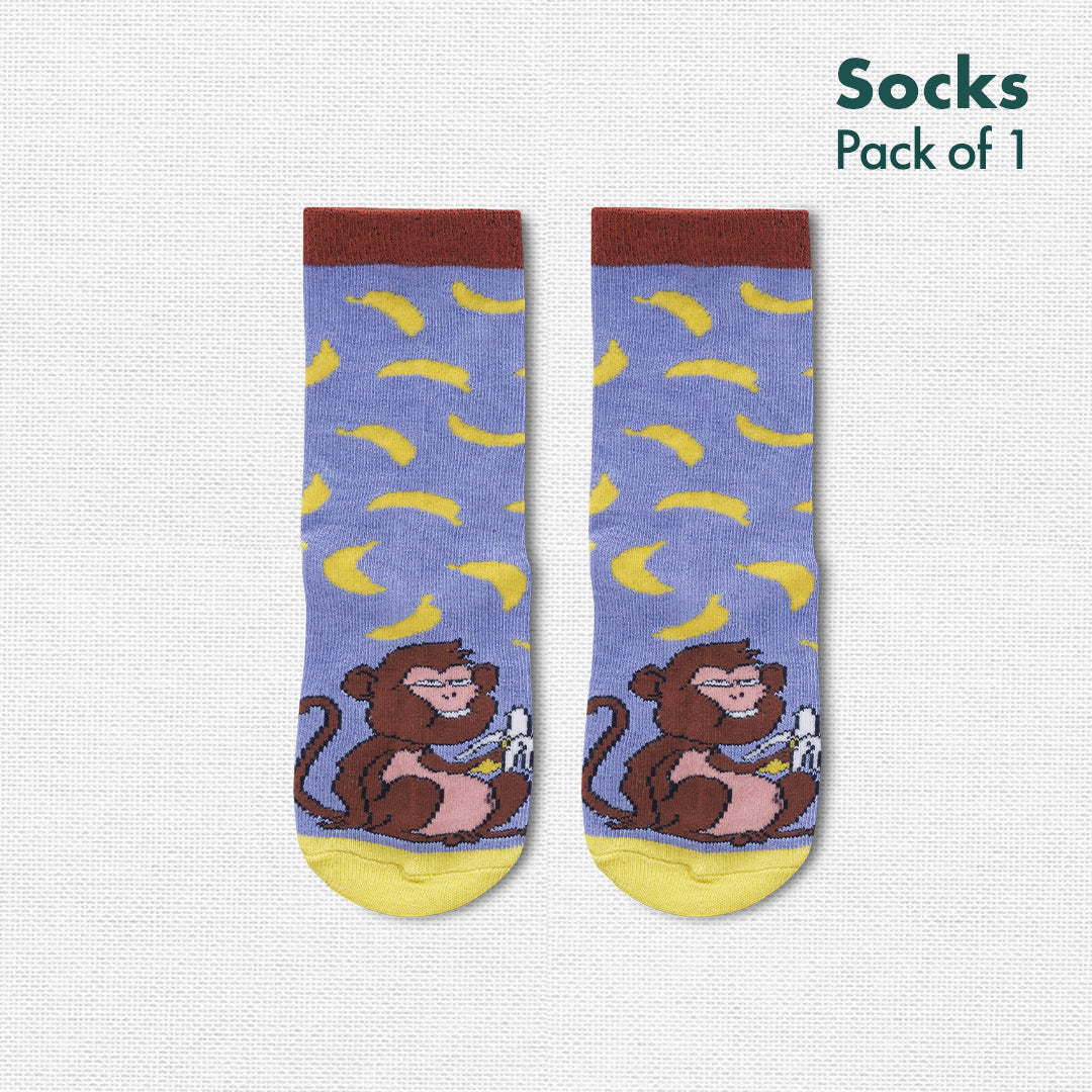 Monkey Mischief! Unisex Kid's Socks, 100% Bamboo, Crew length, Pack of 1