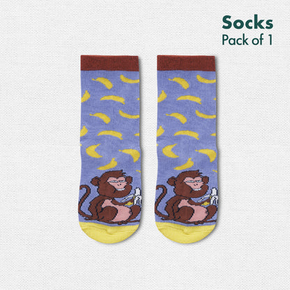 Monkey Mischief! Unisex Kid's Socks, 100% Bamboo, Crew length, Pack of 1