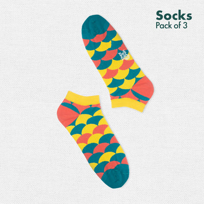 Geometri-fication Series 1! Unisex Socks, 100% Organic Cotton, Ankle Length, Pack of 3