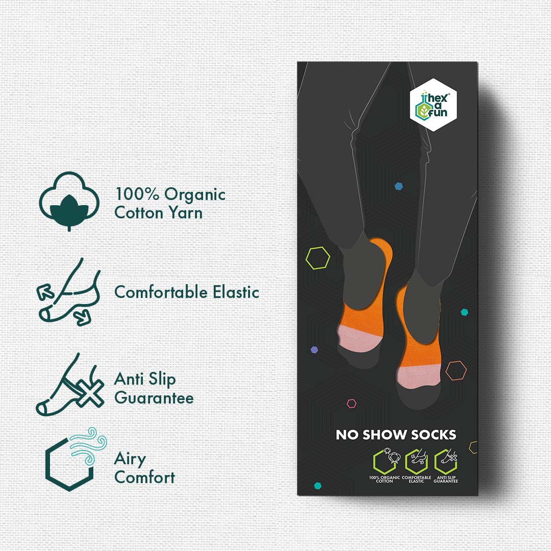 Color Con! Unisex Socks, 100% Organic Cotton, No Show, Pack of 3