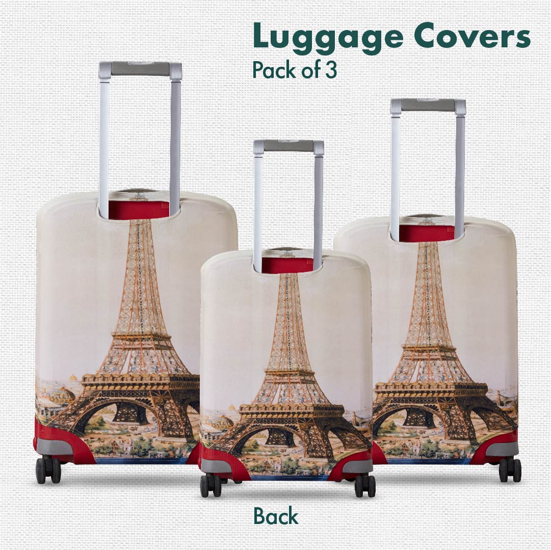 Bonjour Paris! Luggage Covers, 100% Organic Cotton Lycra, Small+Medium+Large Sizes, Pack of 3