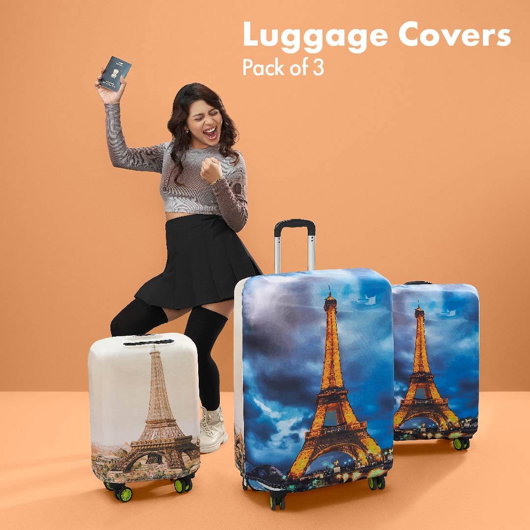 Bonjour Paris! Luggage Covers, 100% Organic Cotton Lycra, Small+Medium+Large Sizes, Pack of 3
