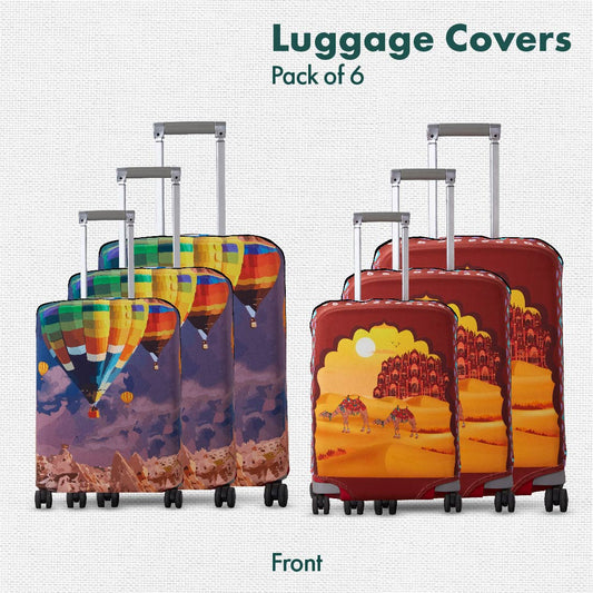Soul Destination! Luggage Covers, 100% Organic Cotton Lycra, Small+Medium+Large Sizes, Pack of 6