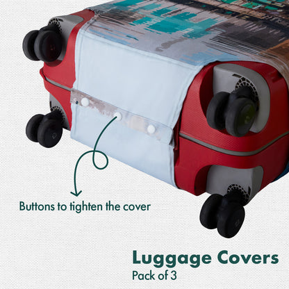 Kashmir Diaries! Luggage Covers, 100% Organic Cotton Lycra, Small+Medium+Large Sizes, Pack of 3