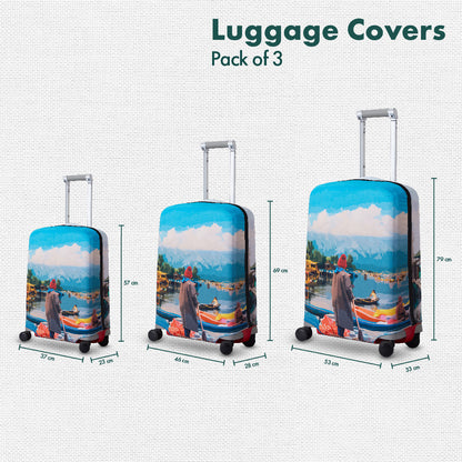 Kashmir Diaries! Luggage Covers, 100% Organic Cotton Lycra, Small+Medium+Large Sizes, Pack of 3
