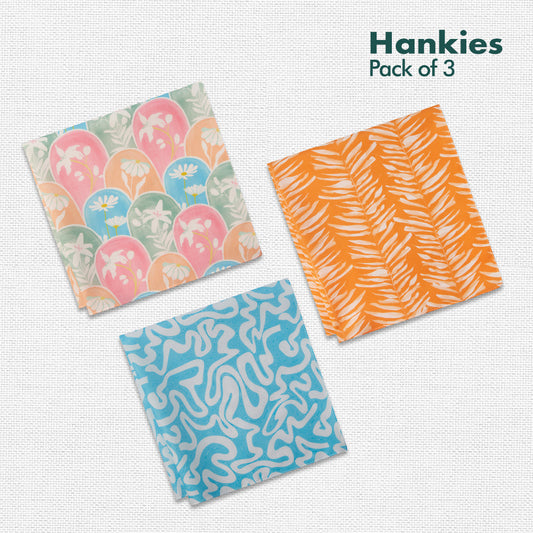 Summer Vibes! Women's Hankies, 100% Organic Cotton, Pack of 3