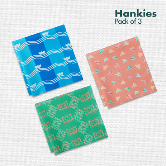 Let’s Rewind! Men's Hankies, 100% Organic Cotton, Pack of 3