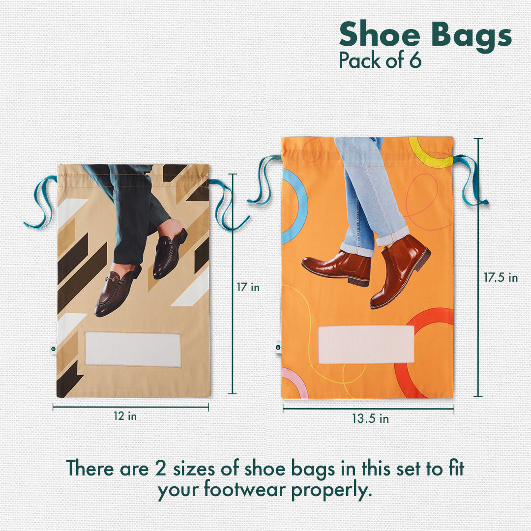 Shoetopia! Men's Shoe Bags, 100% Organic Cotton, Pack of 6