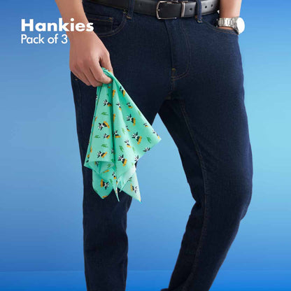 Animalholic! Men's Hankies, 100% Organic Cotton, Pack of 3