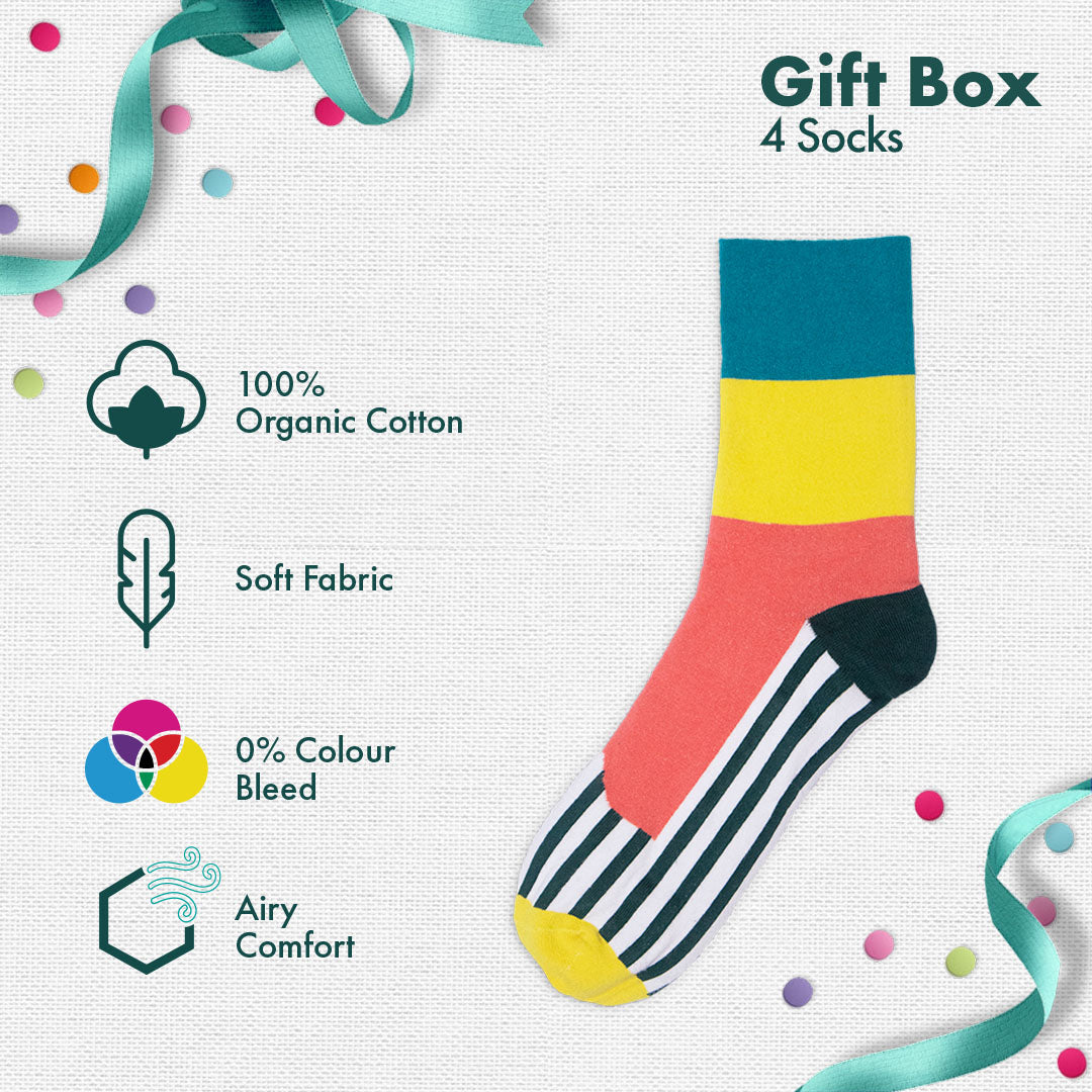 Gift-zoned! Unisex Crew Length Socks, 100% Organic Cotton, Gift Box of 4