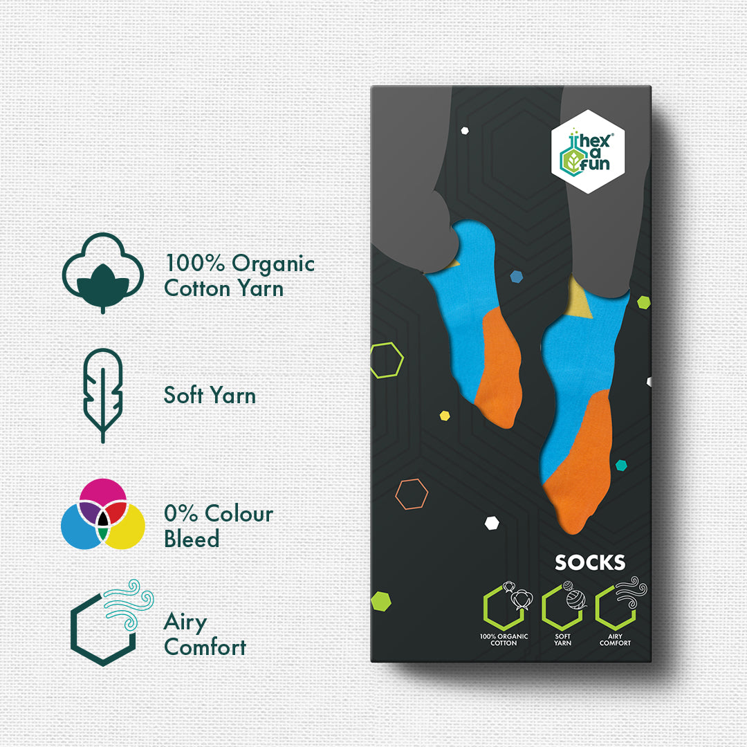 Color Therapy! Unisex Socks, 100% Organic Cotton,  Ankle Length, Pack of 6