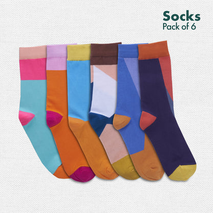 Color Pop Story! Unisex Socks, 100% Organic Cotton, Crew Length, Pack of 6