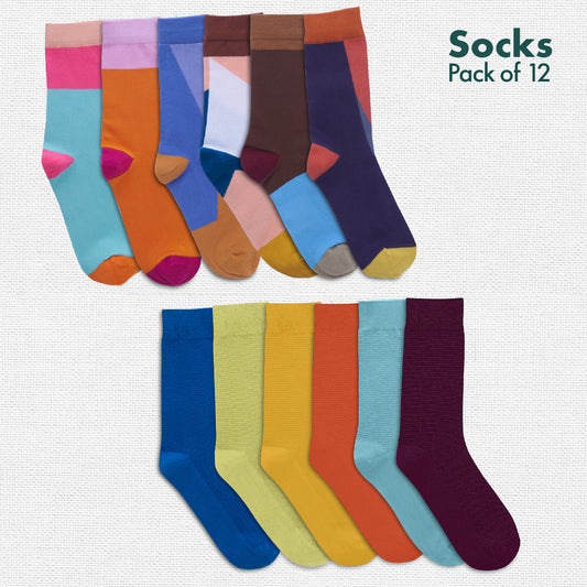 Solid Color Affair! Unisex Socks, 100% Organic Cotton, Crew Length, Pack of 12