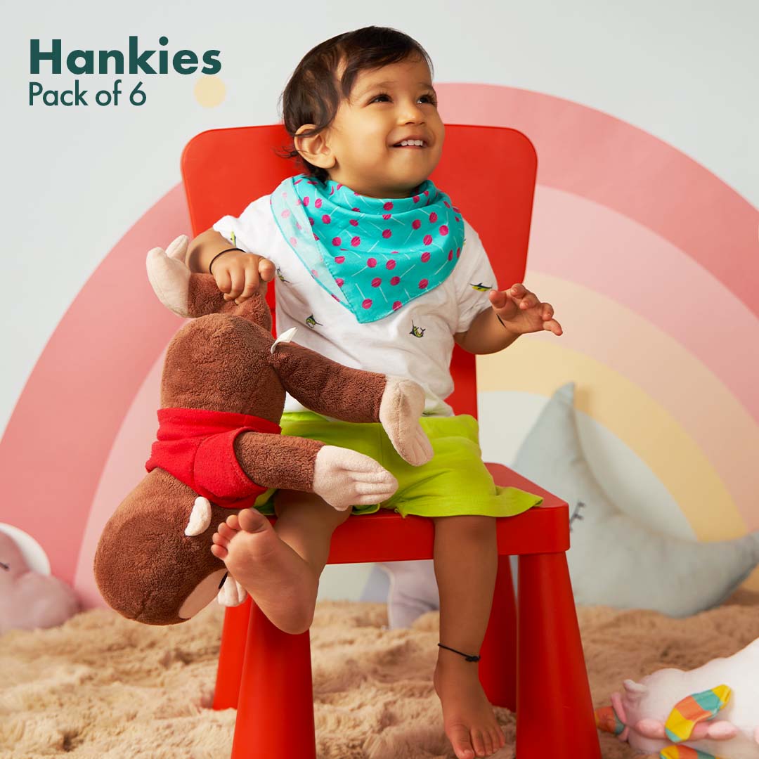 Baby Doodle Doo Doo! Unisex Kid's Hankies, 100% Organic Cotton, Pack of 6