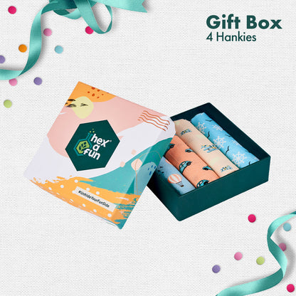GIF! Gifting Is Fun! Unisex Kid's Hankies, 100% Organic Cotton, Gift Box of 4