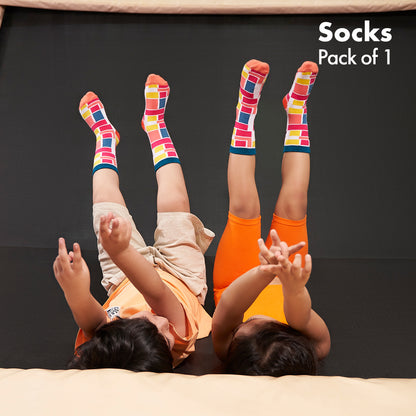 Block Buddies! Unisex Kids Socks, 100% Bamboo, Crew length, Pack of 1