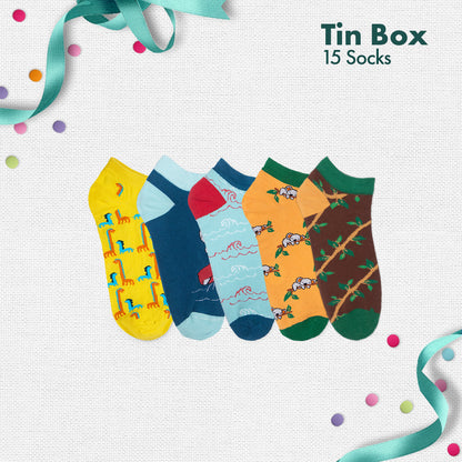 Peacock A BOO! Tin Gift Box of 15 | Unisex Ankle Length Socks