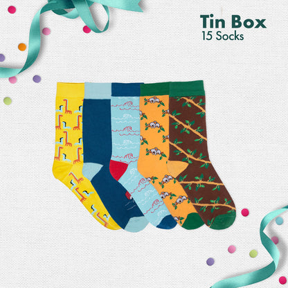 Peacock A BOO! Tin Gift Box of 15 | Unisex Crew Length Socks