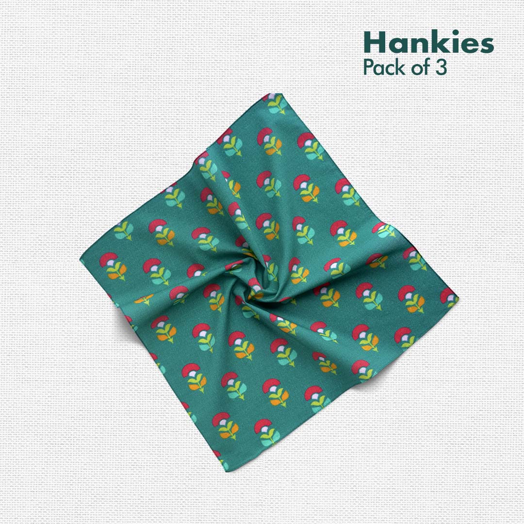 F&F! Flora & Fauna! Men's Hankies, 100% Organic Cotton, Pack of 3