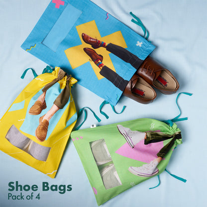 Shoe-stopper! Men's & Women's Shoe Bags, 100% Organic Cotton, Pack of 4
