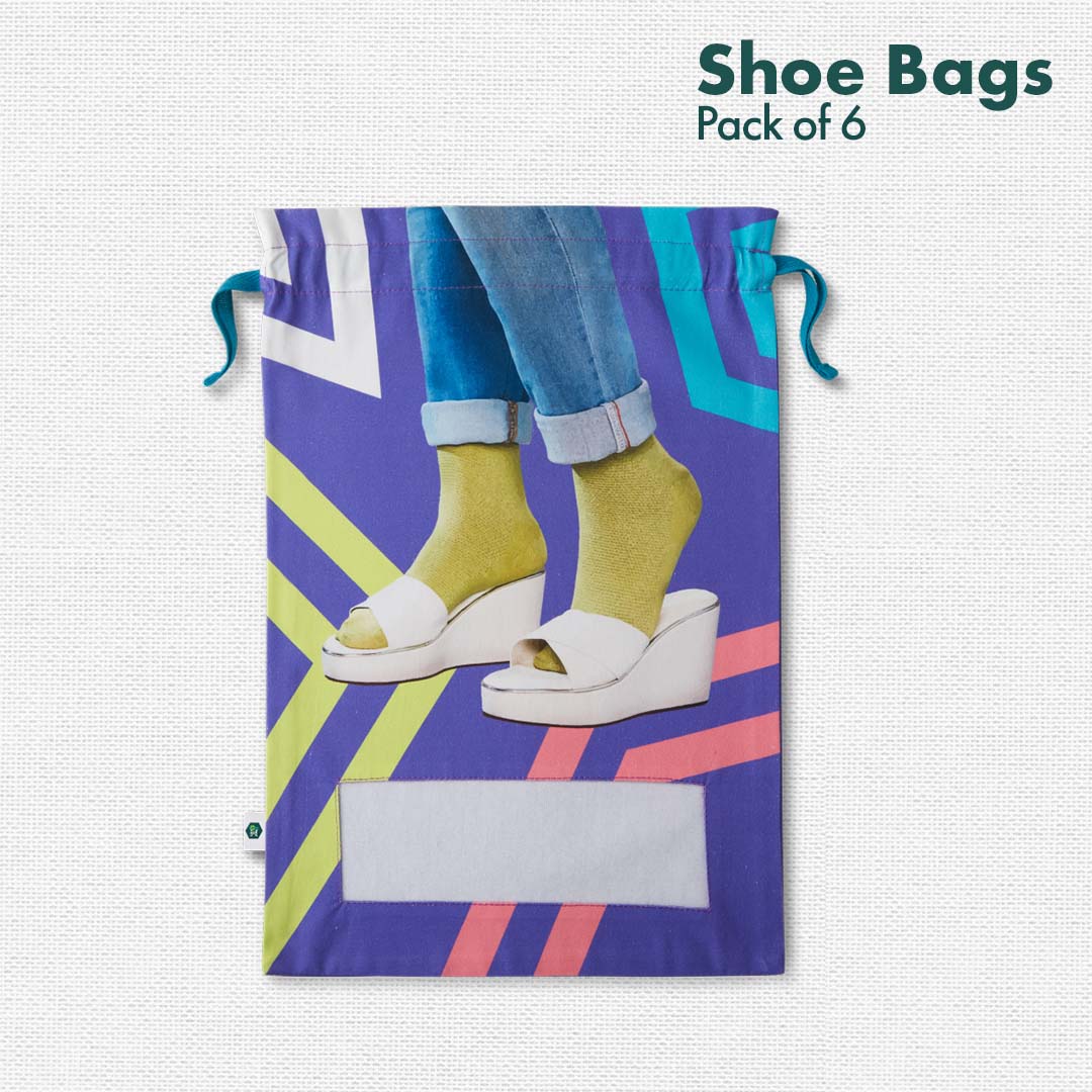 Girly Walks! Women's Shoe Bags, 100% Organic Cotton, Pack of 6