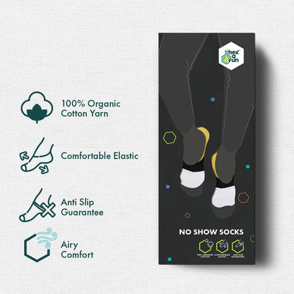 Fun-jam! Unisex Socks, 100% Organic Cotton, No Show, Pack of 3