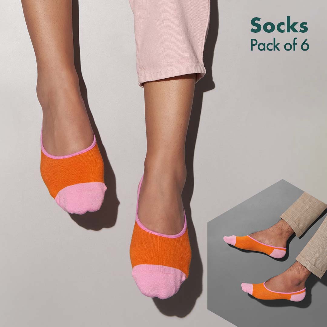 Splash Of Colors! Unisex Socks, 100% Organic Cotton, No Show, Pack of 6