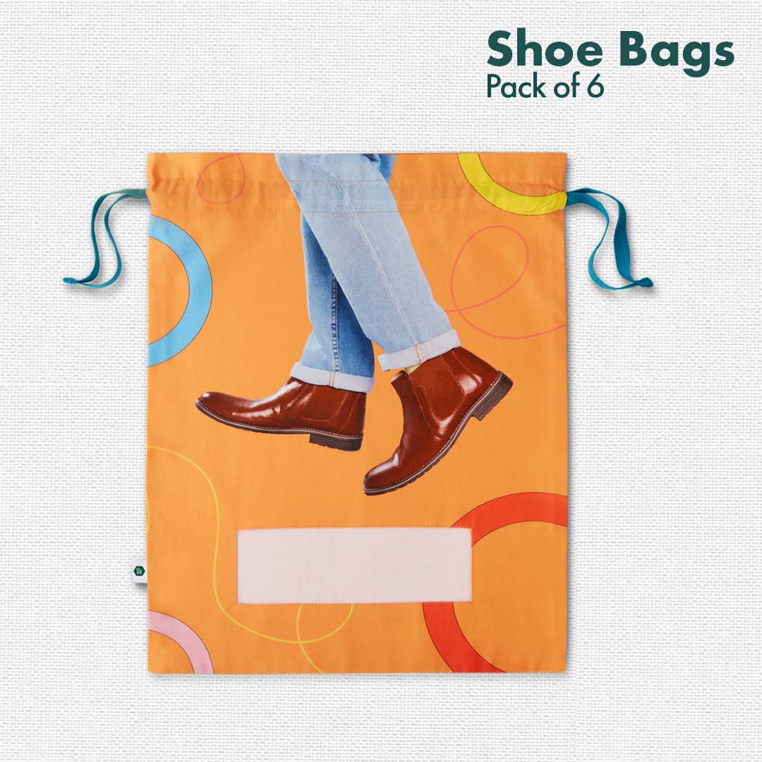 Shoetopia! Men's Shoe Bags, 100% Organic Cotton, Pack of 6