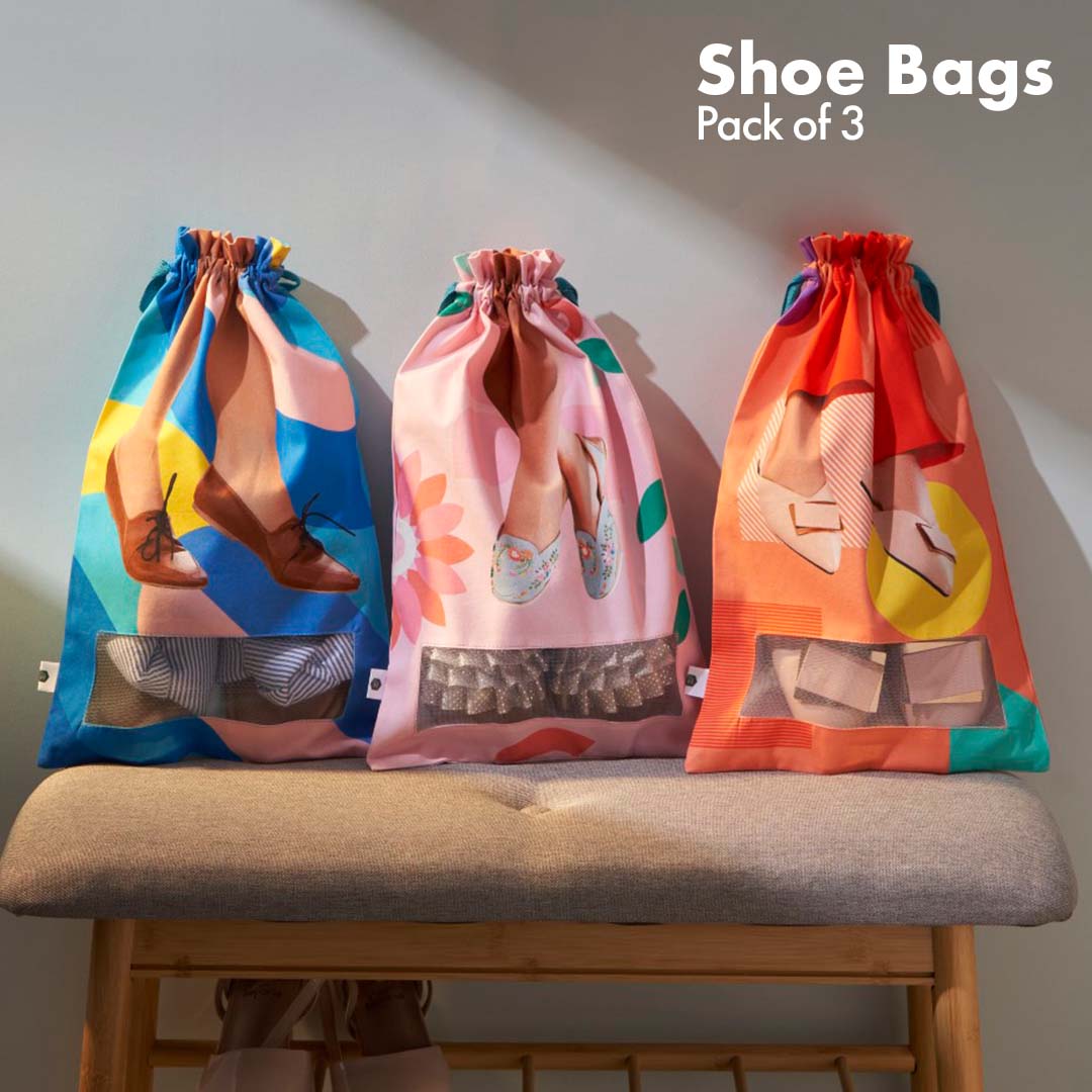 Giggle Grips! Women's Shoe Bags, 100% Organic Cotton, Pack of 3