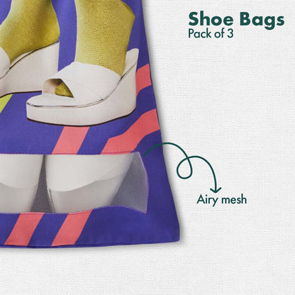 Sole-struck! Women's Shoe Bags, 100% Organic Cotton, Pack of 3