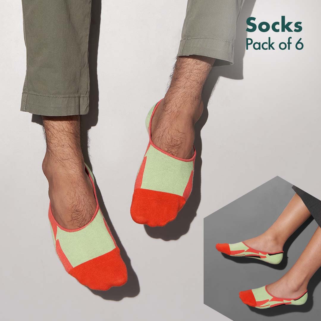 Out Of The Block! Unisex Socks, 100% Organic Cotton, No Show, Pack of 6