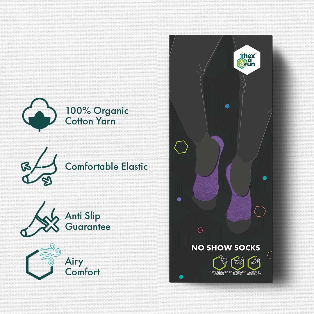 Colors-matic! Unisex Socks, 100% Organic Cotton, No Show, Pack of 3