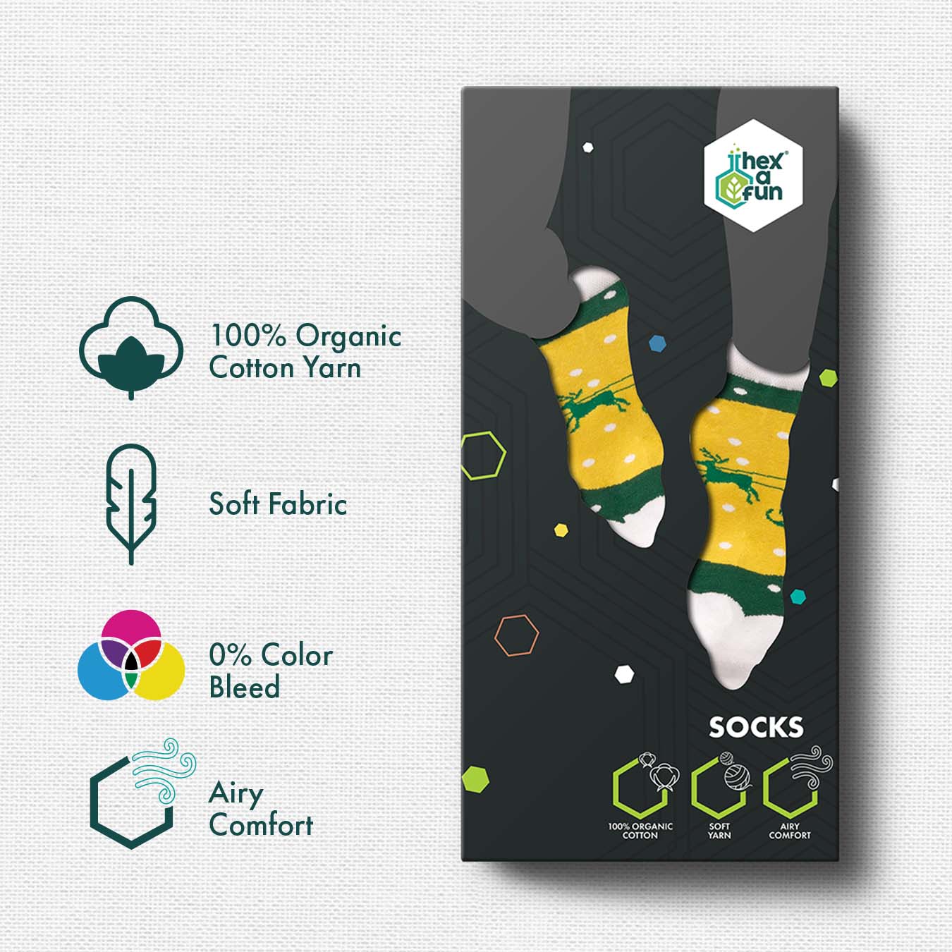 Oh My Deer! Unisex Socks, 100% Organic Cotton, Ankle Length, Pack of 1