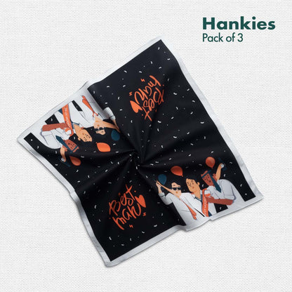 Bachelor Party! Men's Hankies, 100% Organic Cotton, Pack of 3