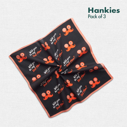 Bachelor Party! Men's Hankies, 100% Organic Cotton, Pack of 3
