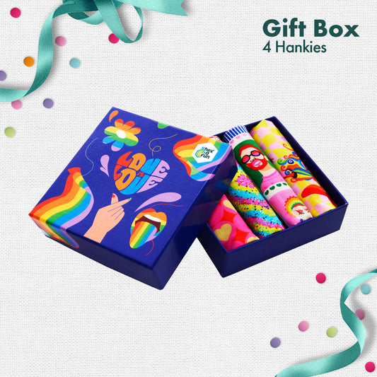 Rainbow Mood! Men's Hankies, 100% Organic Cotton, Gift Box of 4