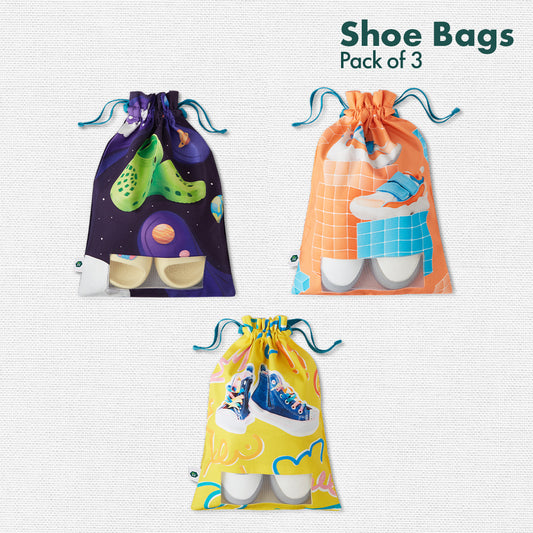 Mini Trekkers! Unisex Kid's Shoe Bags, 100% Organic Cotton, Pack of 3