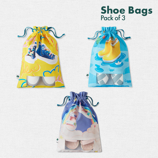 Toe Twisters! Unisex Kid's Shoe Bags, 100% Organic Cotton, Pack of 3