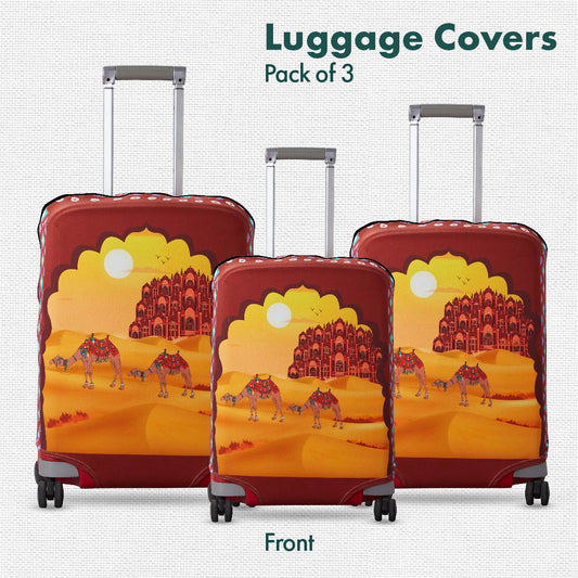 Desert Therapy! Luggage Covers, 100% Organic Cotton Lycra, Small+Medium+Large Sizes, Pack of 3
