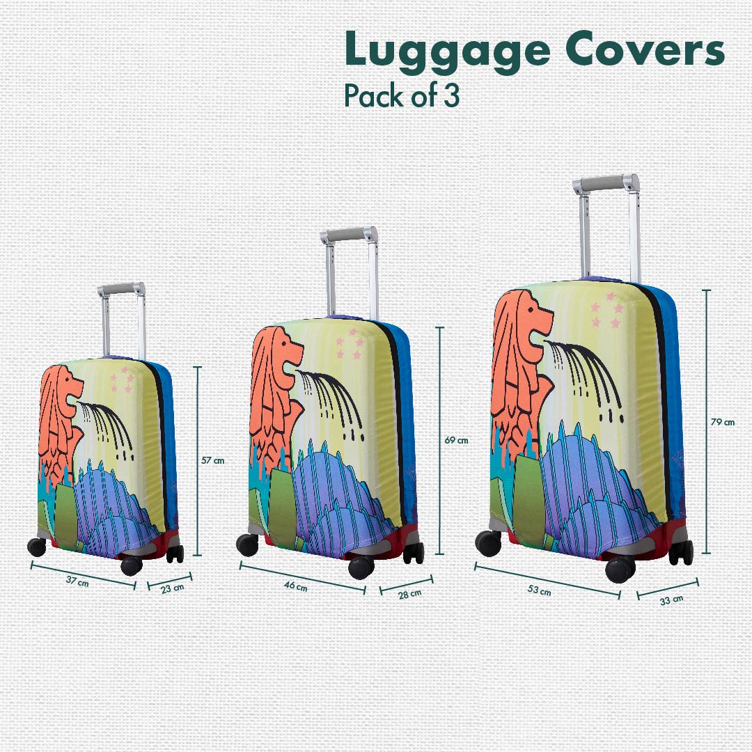 The Lion City! Luggage Covers, 100% Organic Cotton Lycra, Small+Medium+Large Sizes, Pack of 3