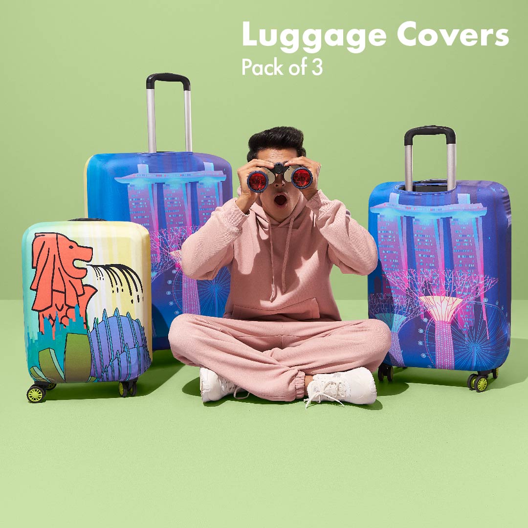 The Lion City! Luggage Covers, 100% Organic Cotton Lycra, Small+Medium+Large Sizes, Pack of 3