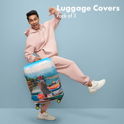 Vacay Time! Luggage Covers, 100% Organic Cotton Lycra, Large Sizes, Pack of 3